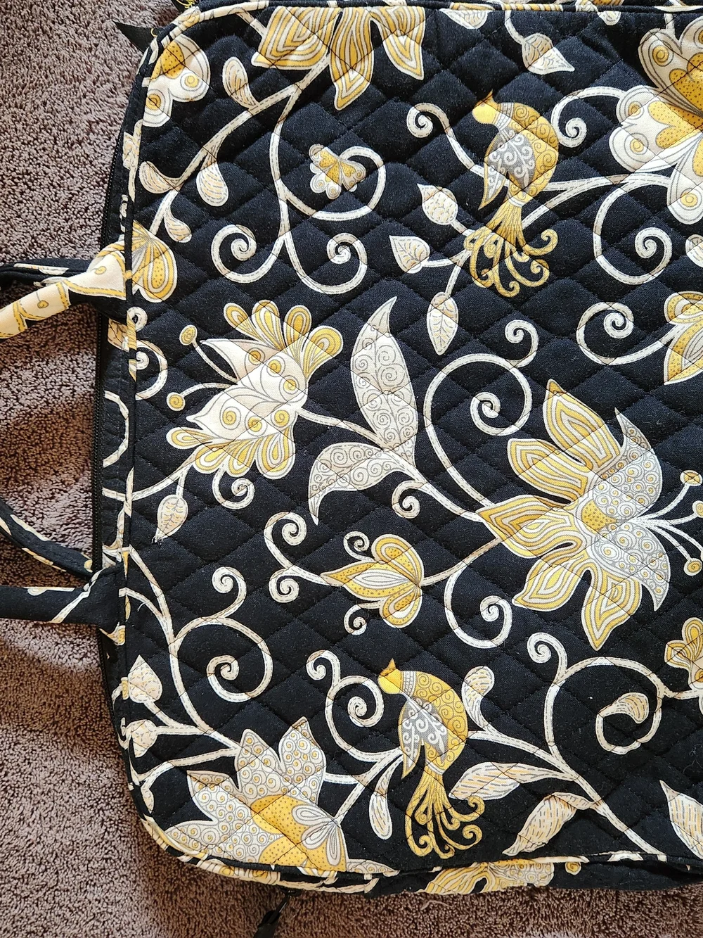 Vera Bradley Black, Yellow & Cream Quilted Floral Laptop Tote